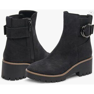 Blondo Sz 6.5 Waterproof Dakota Black Suede Buckle Ankle Boots NEW